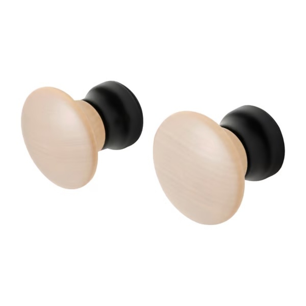 IKEA LILLASJÖN Black and Wooden Round Knobs Home Decor Set of 2